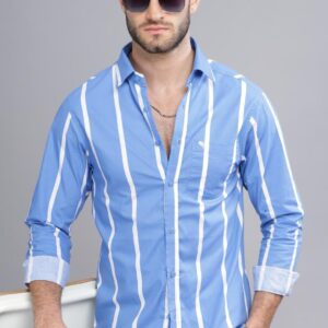 Shirt02 – Blue Stripes || Full Sleeve || 100%Linen Cotton