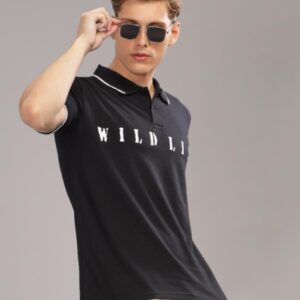 Pr27 || Black Print Polo || 100% Cotton T-Shirt