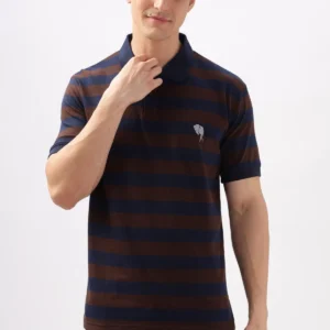 Pr31 || Navy and Brown Stripes  || 100% Cotton T-Shirt