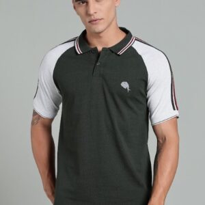 PR3 SS 004 ||BOTTLE GREEN WITH GREY || 100% Cotton T-Shirt